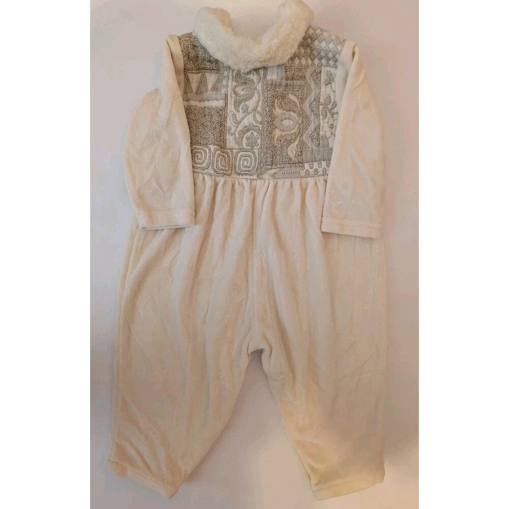 Vintage Cach Cach Winter Outdoors Outfit Cream Long Sleeves Bodysuit 18 Months